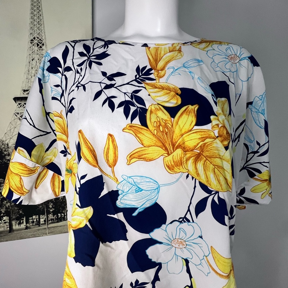 Marc New York Yellow and Blue Floral Blouse